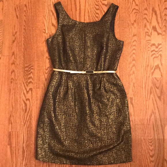 black and gold knee length dress